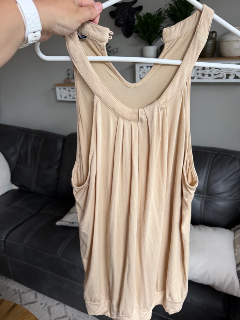 Beige Sleeveless Pleated Tank Top